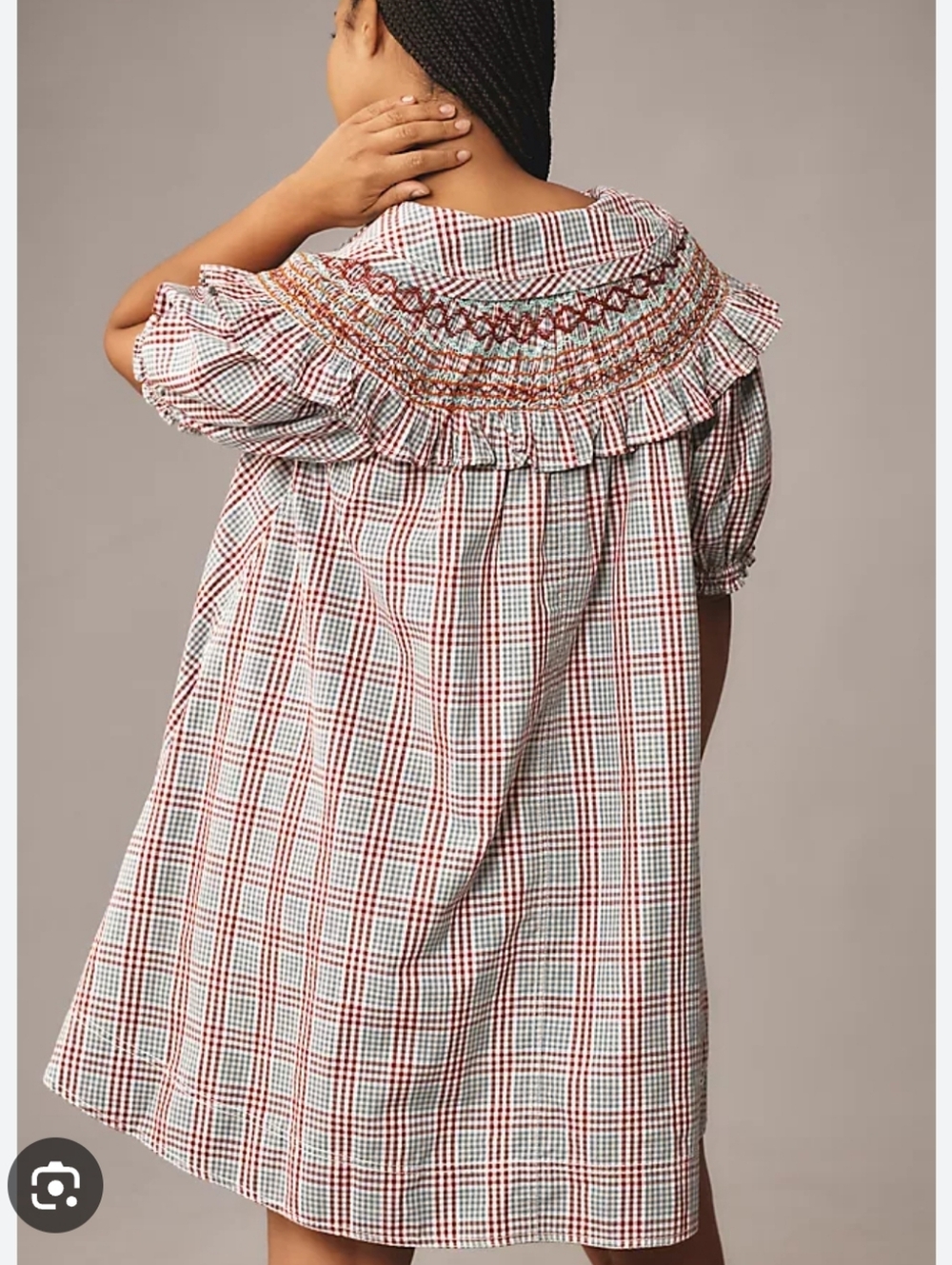 PILCRO ANTHROPOLOGIE v Neck Puff Sleeve Cottagecore Dress Boho Babydoll Plaid Y2 - Picture 6 of 16